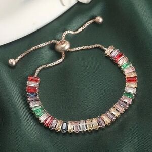 Rose Gold Adjustable Rainbow Rhinestone Bracelet